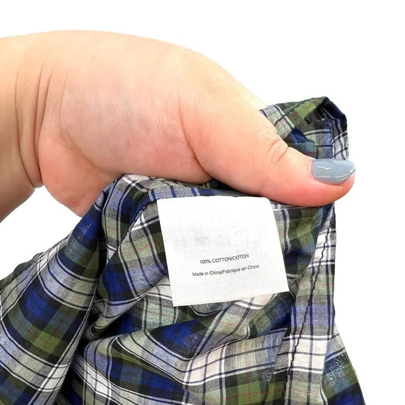 Tory Burch Tartan‎ Plaid Ruffle Collared Button Up Shirt Blue Green Size 4 - Picture 11 of 12